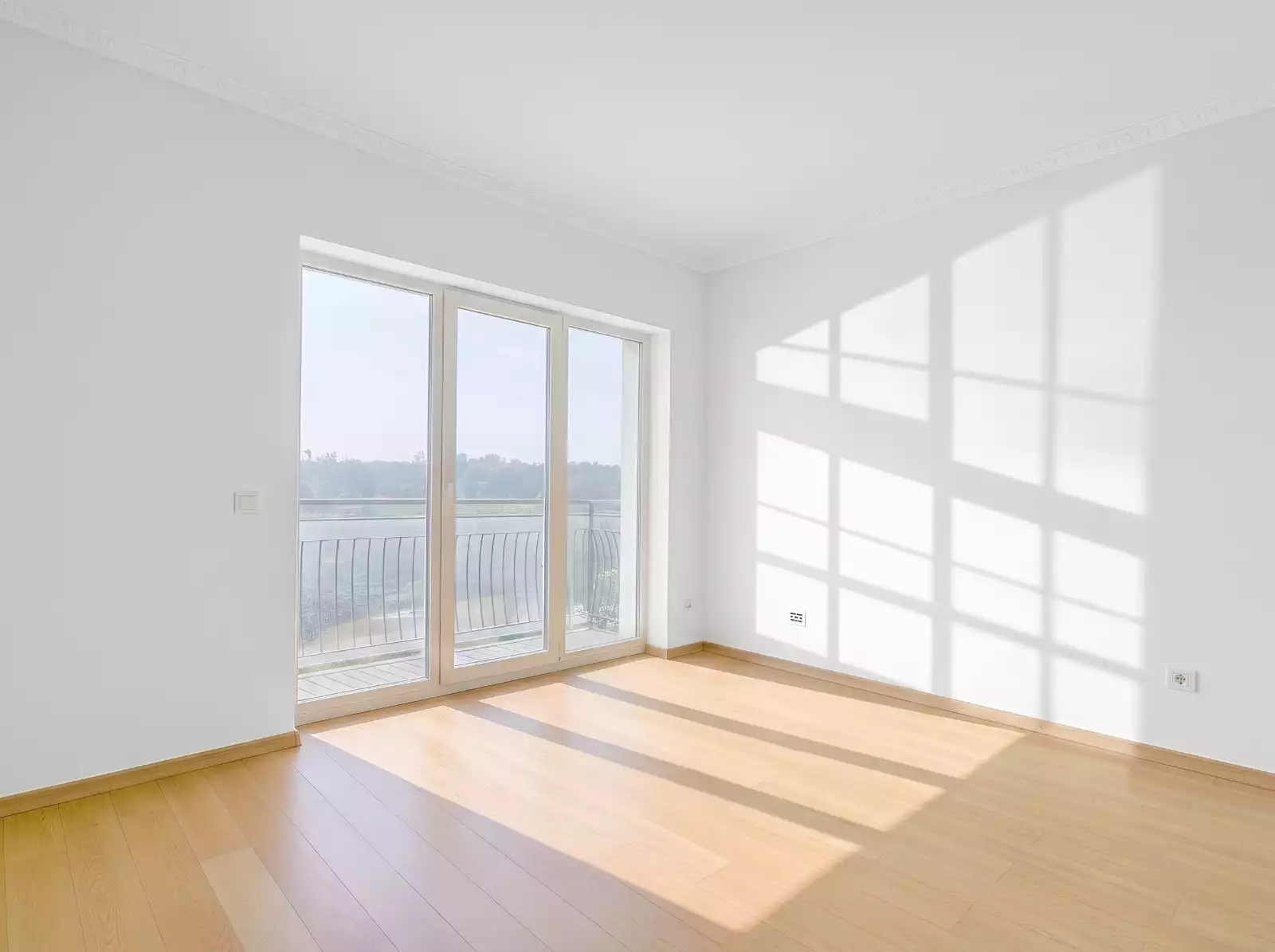 Empty modern bedroom with balcony before virtual staging