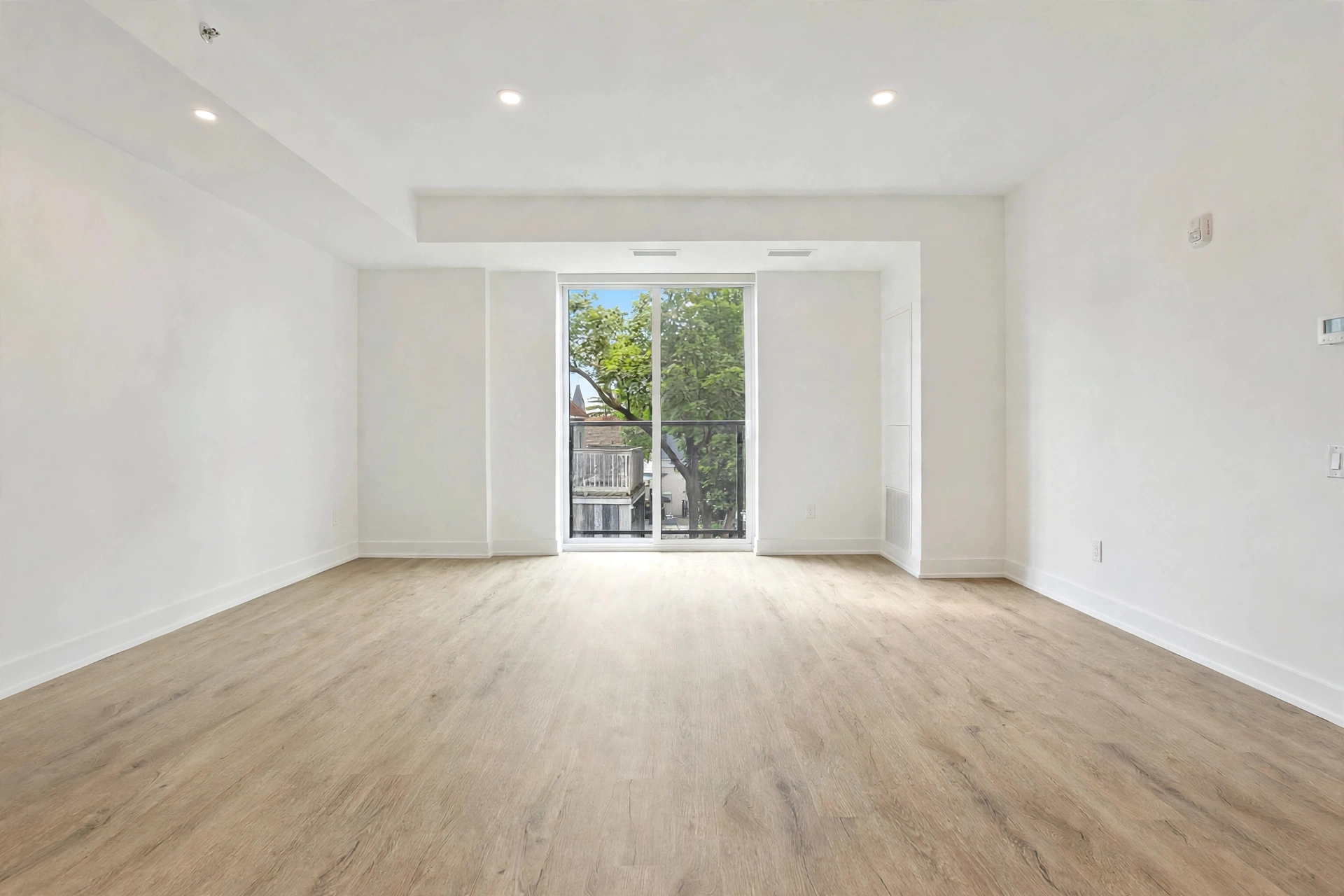 Empty warm contemporary modern living room before virtual staging