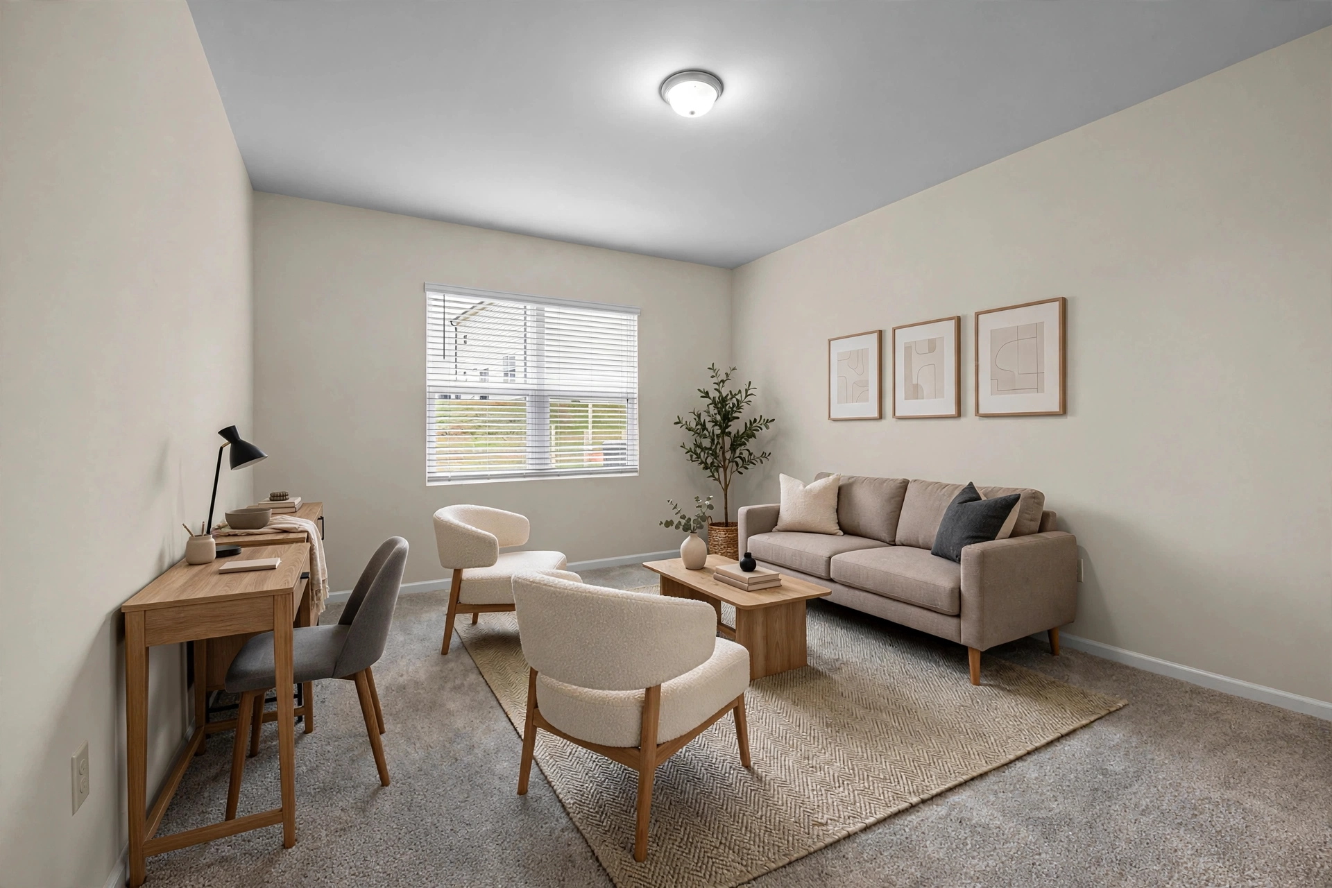 Virtually staged modern flex room