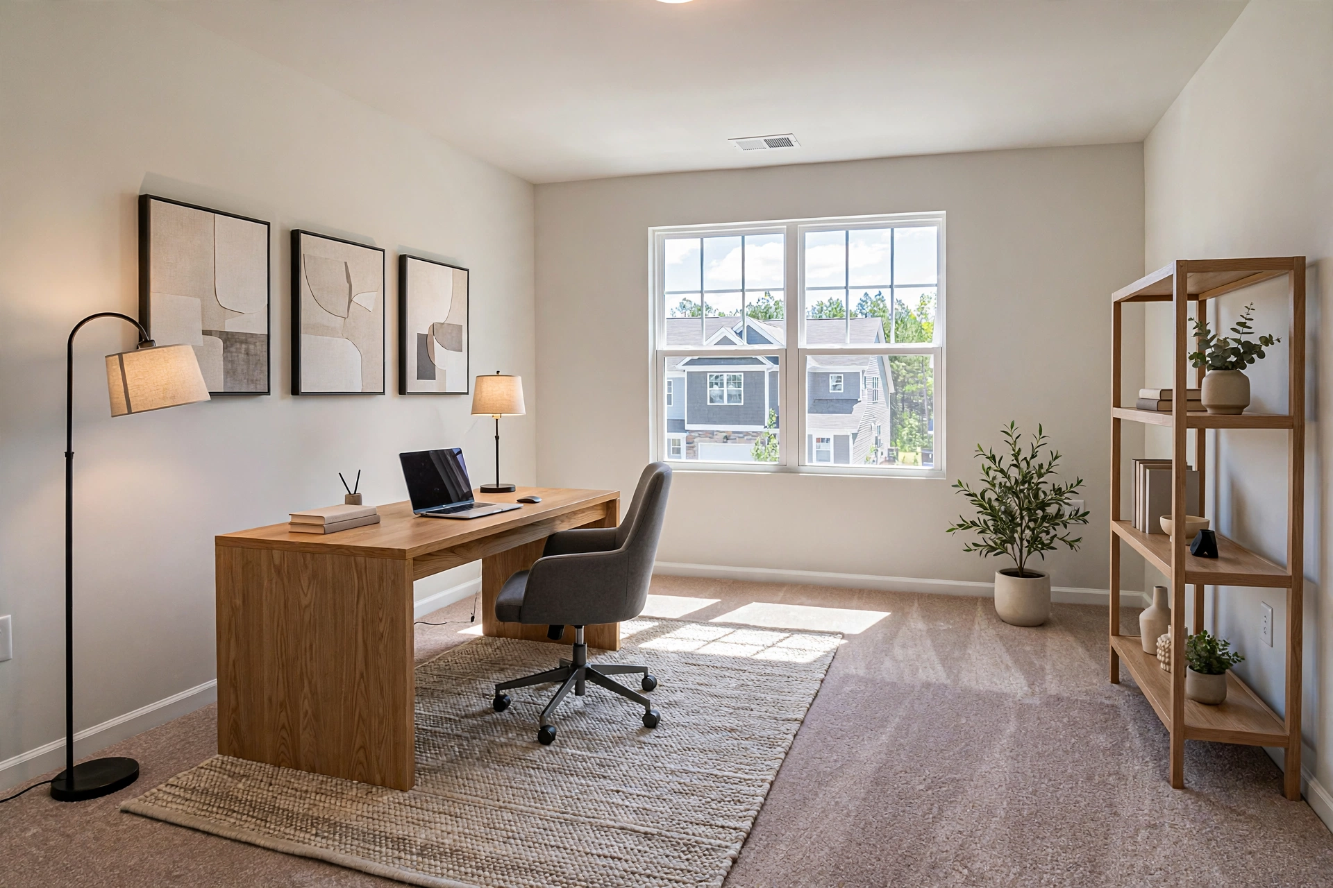 Virtually staged modern home office