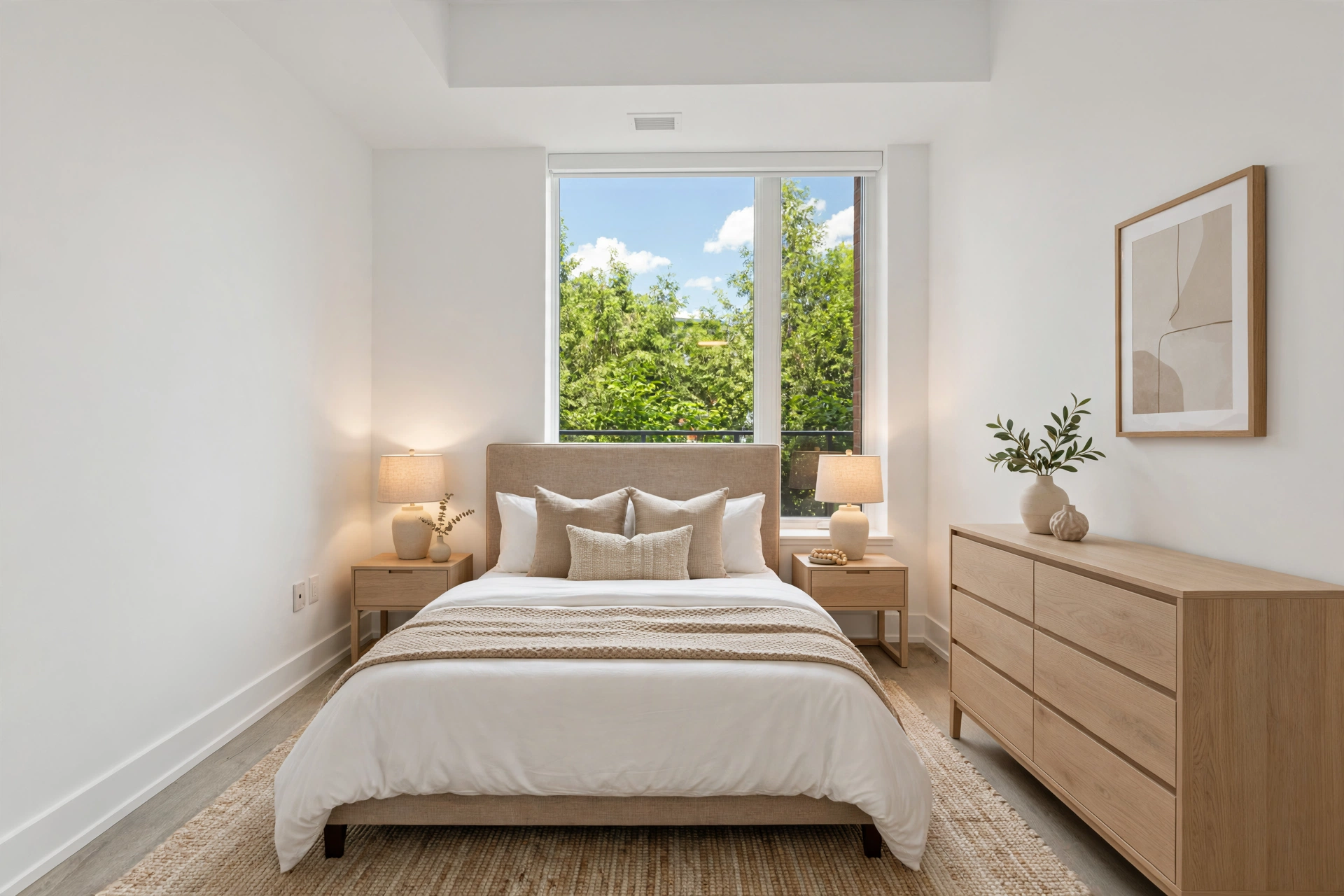 Virtually staged modern organic bedroom