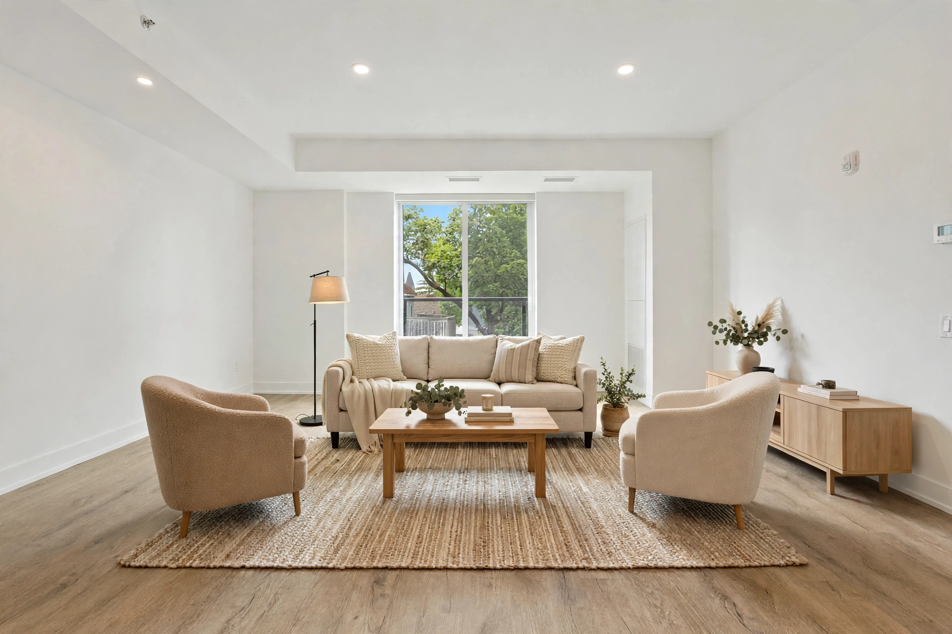 Warm contemporary modern virtually staged living room